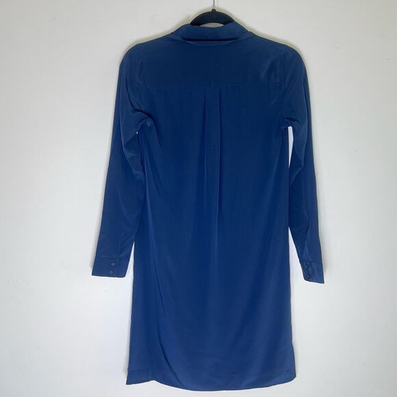 Cuyana Sz XS Gathered Silk Shirt Dress Long Sleeve Navy Blue with Belt - Picture 4 of 7
